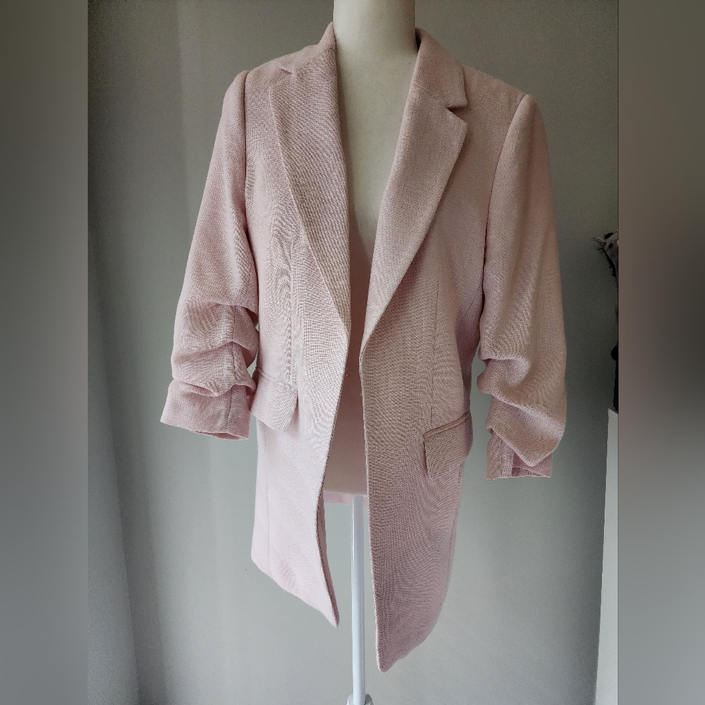 H&M Pink Gathered Sleeve Blazer Jacket - Picture 3 of 7
